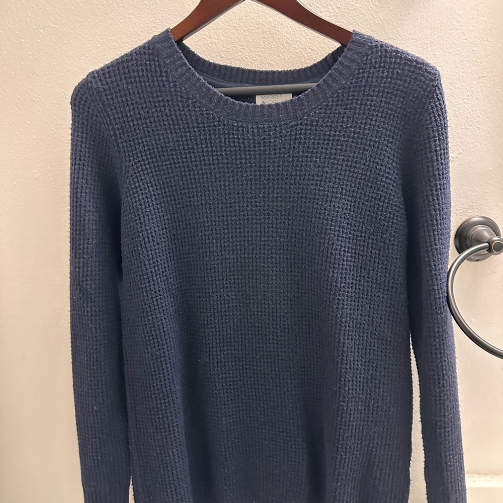Market & Spruce Blue Scoop Neck Waffle Knit Sweater